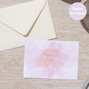Tarjeta de cumpleaños para hermana, tarjeta imprimible para cumpleaños de hermanas, tarjeta de felicitación digital, sostenible para imprimir en casa y enviar felicitaciones de cumpleaños