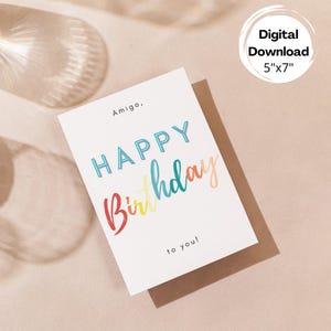 Printable birthday card for best friend, digital happy birthday card amigo, Feliz Cumpleaños card, print at home, sustainable greeting card
