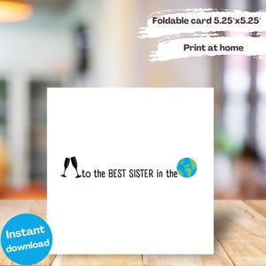 Geburtstagskarte für Schwester, druckbare Karte zum Geburtstag der Schwester, herunterladen und zu Hause ausdrucken, haltbare quadratische Karte, faltbar 5,25"