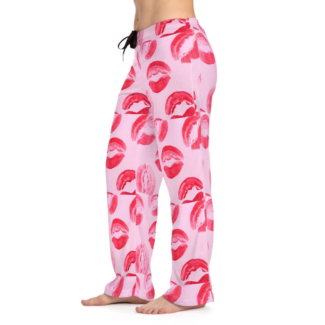 Pink Juicy Lips Women's Pajama Pants, Girly Sleepwear, Cute Lounge
