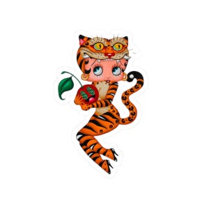 Tigeress Kiss-Cut Stickers, Betty Boop Tattoo Style Decals, Animal Lover Gift, Laptop Decals, Cute Waterproof Stickers, Cartoon Peel and