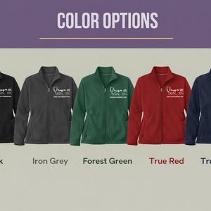 Personalized nurse zip jacket available in black, iron grey, forest green, true red and true navy color options