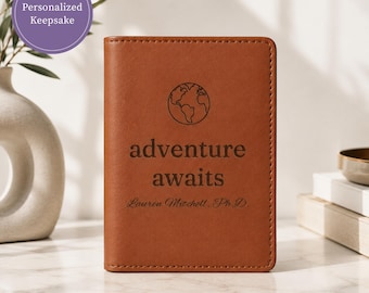 Travel Passport Holder Leather Personalized Custom Engraved Gift Graduation Adventure Wanderlust Traveler Honeymoon Destination Wedding