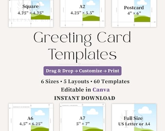 Greeting Card Template Canva Editable Design Bundle Printable Instant Download Digital Thank You Note Blank Layout Maker Customizable