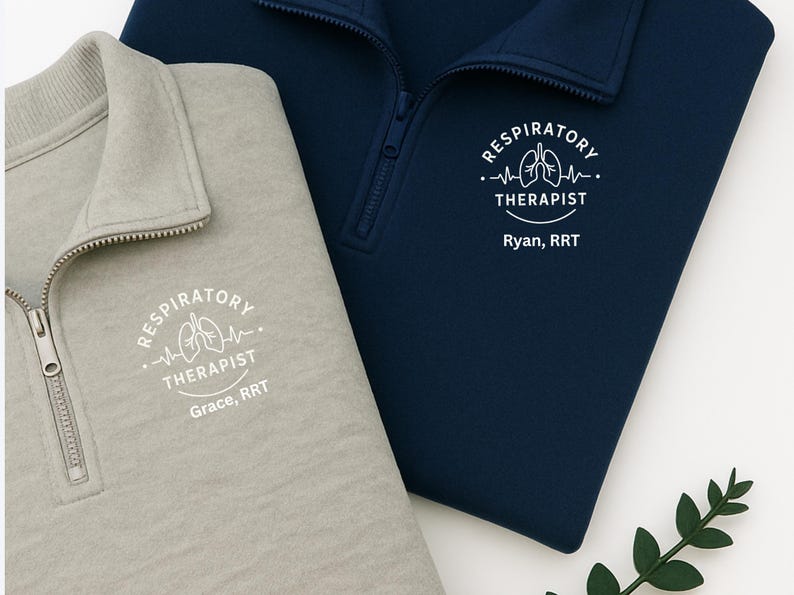 Embroidered Respiratory Therapist Apparel Personalized Quarter Zip Sweatshirt Custom Name Medical Professional Pullover Healthcare Worker Hospital Gift Clinical Team Appreciation Present Comfortable RT Staff Uniform Professional Career