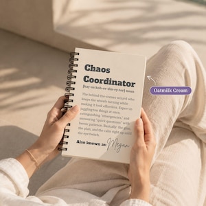Custom Name Journal Personalized Chaos Coordinator Notebook Spiral Bound Gift Boss Appreciation Present Coworker Leaving Recognition Administrative Assistant Office Planner Manager Gift Daily Organization Book Professional Humor Design