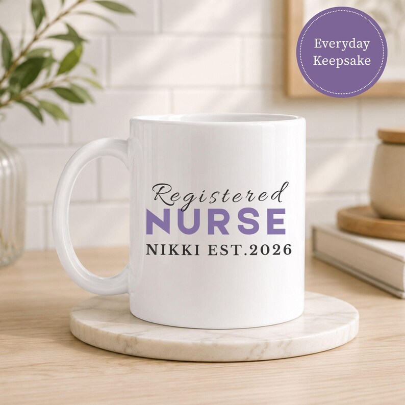 Nurse Ceramic Mug Personalized Gift Registered Graduation Present Hospital Shift Coffee Cup Custom Name Design Nursing Professional Drinkware Morning Beverage Essential Medical Staff Appreciation Token Celebration Memento Career Achievement