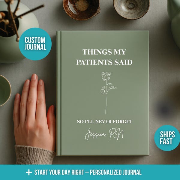 Personalisierter Krankenschwester Name, Erinnerungsbuch, Rose Hardcover, Schichtnotizen, Humorgeschenk, RN Wertschätzung, Dinge, die meine Patienten sagten