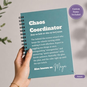 Personalized Chaos Coordinator Spiral Notebook, Funny Definition Journal, Custom Name, Gift for Boss, Coworker Leaving Gift