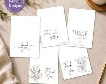 Thank You Card Template Printable Wedding Stationery Set Instant Download Digital Editable Canva Design Floral Watercolor Botanical Bridal