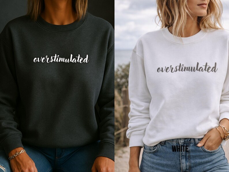 Soft Comfortable Sweatshirt Embroidered ADHD Design Neurodiversity Crewneck Pullover Quality Construction Tubular Knit Body Reduced Irritation Sensory Friendly Fabric Mental Health Expression Supportive Messaging Everyday Casual Wear