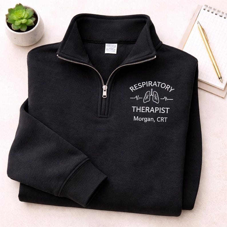 Custom Respiratory Therapist Gift Personalized Quarter Zip Pullover Embroidered Medical Professional Sweatshirt Healthcare Worker Appreciation Present Hospital Staff Recognition Gift Clinical Team Apparel Comfortable Professional Wear RT