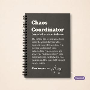 Personalized Boss Gift Custom Name Notebook Chaos Coordinator Definition Journal Spiral Bound Planner Coworker Leaving Present Administrative Assistant Appreciation Gift Manager Recognition Book Office Organization Daily Planner