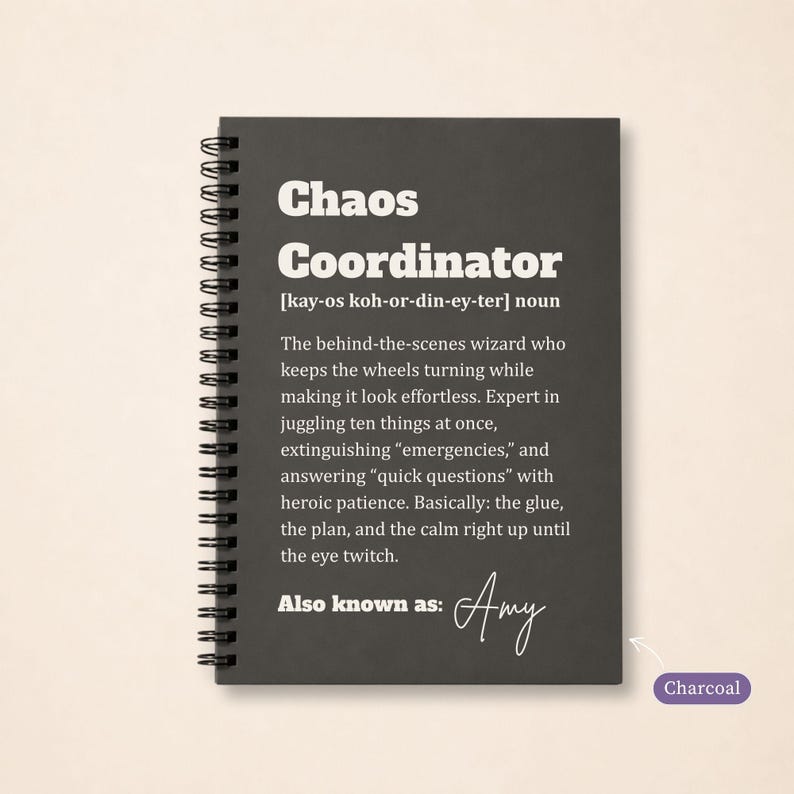 Personalized Boss Gift Custom Name Notebook Chaos Coordinator Definition Journal Spiral Bound Planner Coworker Leaving Present Administrative Assistant Appreciation Gift Manager Recognition Book Office Organization Daily Planner