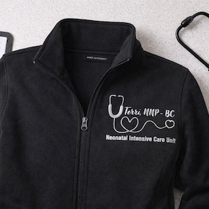 Personalized Nurse Jacket Custom Embroidered Name Gift For Nursing Graduation Present Healthcare Professional Fleece Zip Workwear Medical Apparel RN Student Nurse Appreciation Gift Her Hospital Clinical Setting Professional Nursing Jacket