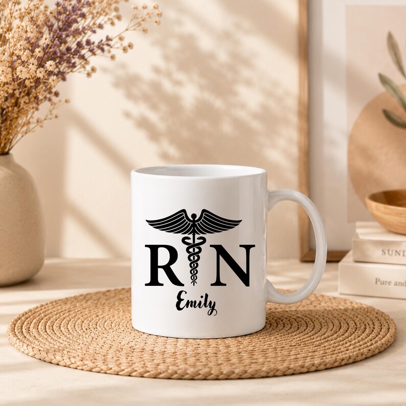 Medical Professional Mug Nurse Graduation Gift Personalized Coffee Cup Custom Name Design Hospital Shift Essential Registered Nurse Present Morning Beverage Container Healthcare Worker Recognition Career Milestone Celebration Premium