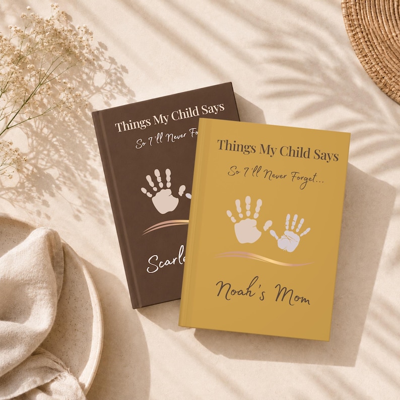 Custom Mom Gift Personalized Baby Book Handprint Memory Journal Things My Child Says Keepsake Recording Notebook Kids Quote Collection Toddler Milestone Tracker First Year Parent Treasure Preserve Childhood Memories Funny Sayings Book