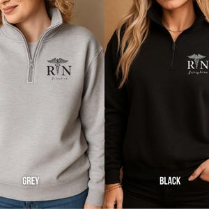 Healthcare Professional Quarter Zip Pullover Personalized RN Jacket Custom Embroidered Name Black Fleece Medical Apparel Caduceus Symbol Nursing Gift Work Uniform Layer Comfortable Staff Clothing Medical Team Professional Wear Registered