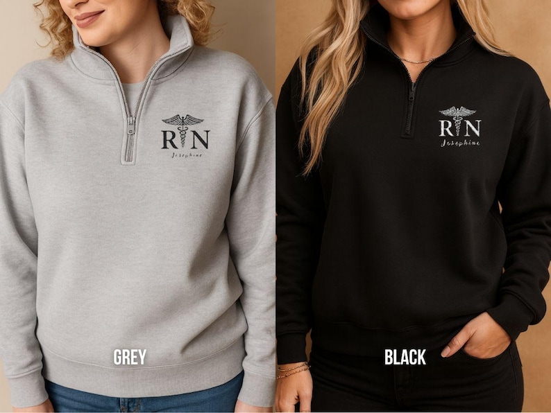 Healthcare Professional Quarter Zip Pullover Personalized RN Jacket Custom Embroidered Name Black Fleece Medical Apparel Caduceus Symbol Nursing Gift Work Uniform Layer Comfortable Staff Clothing Medical Team Professional Wear Registered