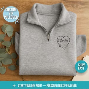Suéter con cremallera de un cuarto y estetoscopio bordado personalizado de enfermera, regalo para enfermeras, profesionales de la salud y médicos.