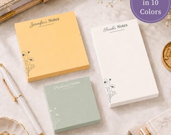 Notas Post-it personalizadas, regalo para profesor, bloc de notas adhesivas para escritorio de enfermera, nombre, diseño botánico de helecho, papelería, material de oficina, bloc de notas personalizado
