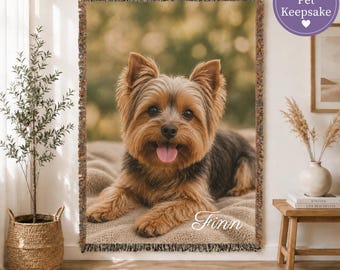 Custom Pet Blanket Dog Photo Tapestry Wall Hanging Personalized Memorial Gift Woven Portrait Animal Keepsake Throw Cotton Fringe Textile