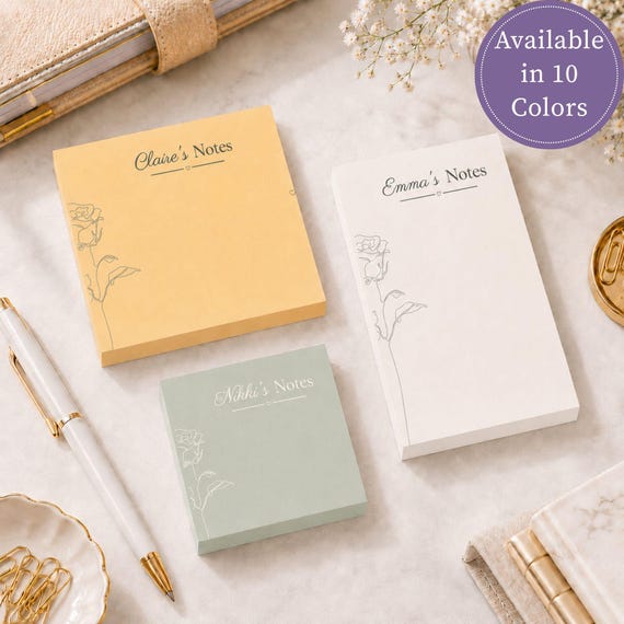Personalized Sticky Note Pad Custom Memo Office Desk Notepad Professional Stationery Gift Coworker Appreciation Present Employee Name Supply
