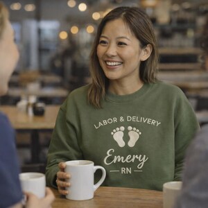 Labor Delivery Nurse Sweatshirt Mother Baby Unit Staff Apparel Embroidered Crewneck Personalized Pullover Postpartum Specialist Clothing Custom Healthcare Worker Gift Soft Professional Comfort Hospital Team Wear Nurse Appreciation Present