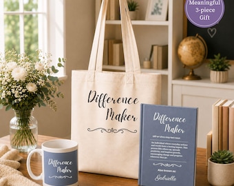 Personalized Gift Set Difference Maker Journal Mug Tote Custom Notebook Motivational Staff Appreciation Nurse Recognition Teacher Mentor