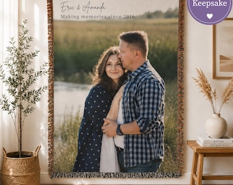 Anniversary Gift Ideas for Couples Custom Photo Blanket Personalized Wedding Tapestry Cotton Woven Throw Couple Keepsake Marriage Memento