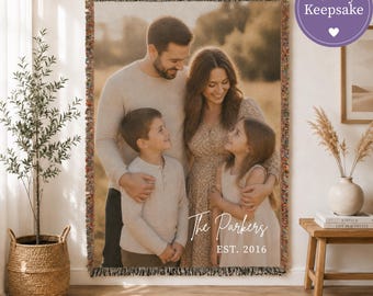 Photo Woven Blanket Custom Personalized Family Throw Anniversary Memory Keepsake Wedding Name Gift Established Date Heirloom Home Cotton