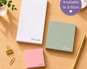 Bloc de notas adhesivas personalizado con nombre personalizado, accesorio de escritorio, material de oficina, regalo para profesores, agradecimiento a compañeros de trabajo, damas de honor, agradecimiento.