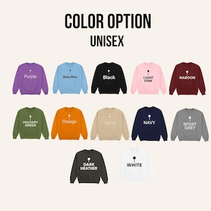 Color options chart for overstimulated embroidered crewneck sweatshirt showing available sweatshirt colors