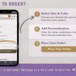 How to order personalized nurse zip jacket showing steps to select size, choose color and add name personalization