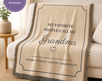 Grandma Woven Blanket Personalized Grandma Gift Idea with Names Throw Blanket Custom Name Woven Cotton Tapestry Keepsake Grandchildren