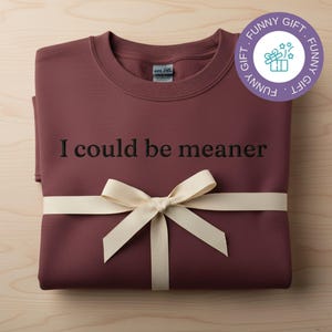 Funny Saying Sweatshirt I Could Be Meaner Custom Embroidered Crewneck Personalized Pullover Sarcastic Humor Gift For Men Premium Unisex Attitude Apparel Witty Statement Design Bold Typography Pattern Quality Cotton Blend Construction