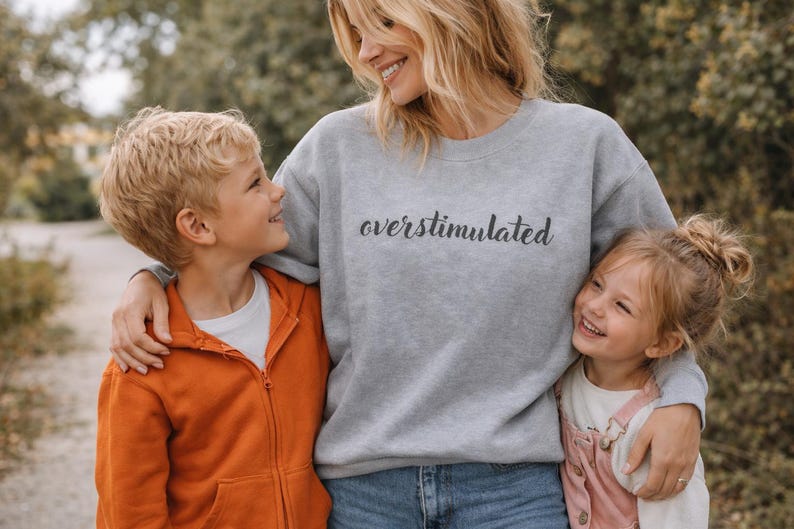 Mental Health Apparel Embroidered ADHD Sweatshirt Neurodiversity Support Crewneck Pullover Comfort Wear Humor Expression Anxiety Awareness Statement Piece Everyday Essential Soft Material Quality Construction Durable Embroidery Design