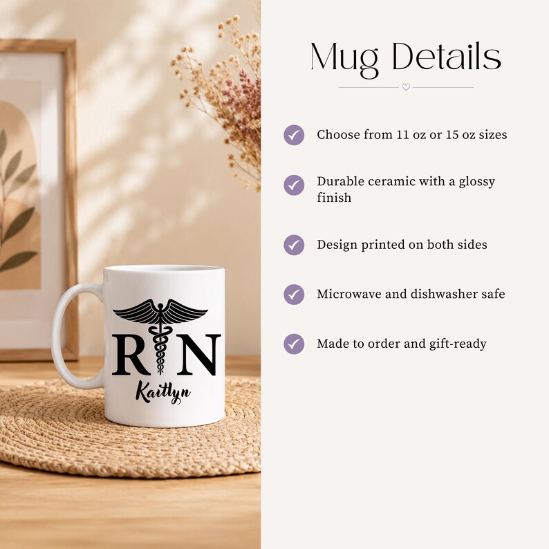Personalized Nurse Mug Custom Name Medical Symbol Coffee Cup Nursing Graduation Gift Idea Healthcare Hero Appreciation Present Hospital image 3