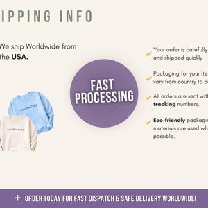 Shipping and processing info for overstimulated embroidered crewneck sweatshirt, made to order with tracking