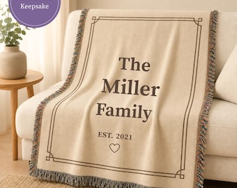 Custom Family Blanket with Names Woven Throw Wedding Gift Anniversary Present Housewarming Keepsake Established Date Personalized Name