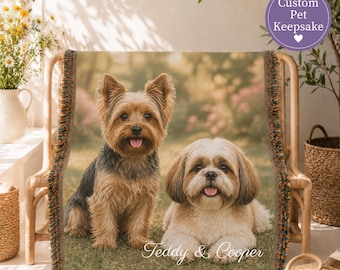 Custom Dog Blanket Personalized Pet Photo Gift Memorial Keepsake Woven Cotton Throw Home Wall Hanging Large Wall Tapestry Puppy Portrait