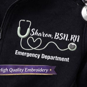 Professional Nursing Jacket Custom Embroidered Name Personalized Medical Workwear Healthcare Professional Apparel Fleece Full Zip Clinical Shift Jacket RN BSN Credentials Hospital Work Uniform Comfortable Daily Wear Nursing Student