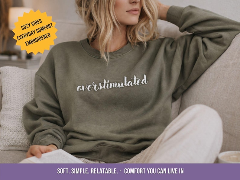 Neurodiversity Crewneck Pullover Mental Health Awareness Embroidered ADHD Sweatshirt Supportive Gift Idea Anxiety Expression Humor Statement Piece Comfortable Daily Wear Soft Fabric Quality Durable Design Unisex Fit Cozy Warmth Winter