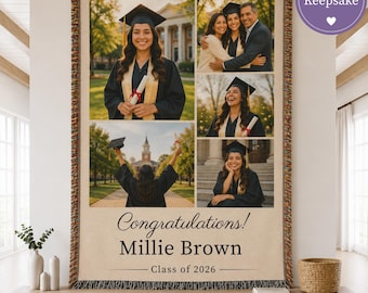Graduation Photo Blanket Custom Personalized Throw Gift High School Graduation Keepsake Memory Woven Cotton Textile Senior Year Class