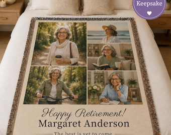Retirement Gift Blanket Personalized Photo Throw Custom Memory Tapestry Woven Picture Collage Textile Cotton Fringed Farewell Commemorative