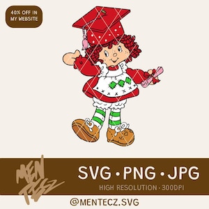 Erdbeer-Graduierung SVG - Puppe mit Mütze und Diplom - Digital Cut Cricut Silhouette