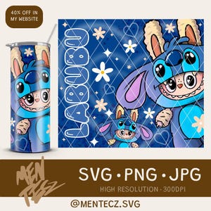 Stitch labubu Design, Trending Cartoon Character 20oz Skinny Tumbler PNG, Gift for Kids, Cartoon 20oz , Instant Download