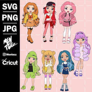 Pacote de bonecas coloridas svg e png, cricut