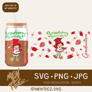 Strawberry Graduation libbey 16 Unzen svg - Puppe mit Mütze und Diplom - Digital Cricut Silhouette