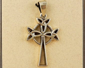 Vintage Sterling silver Celtic Cross pendant with bail and Trinity Knot